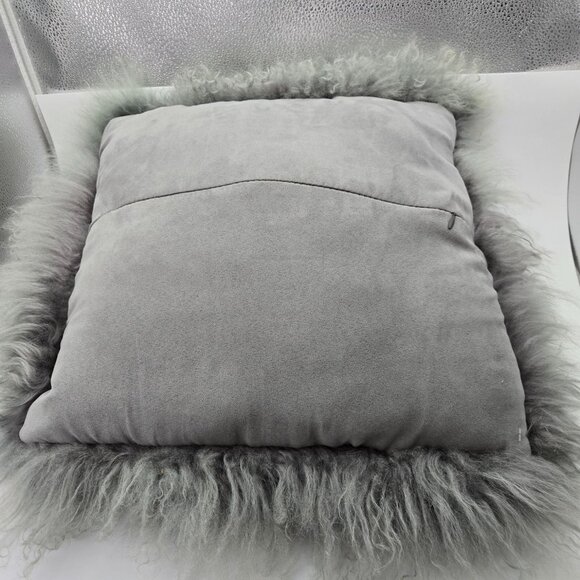 Tahari Wool Fur Fluffy Decorative Throw Pillow Light Green and Gray - Picture 5 of 12